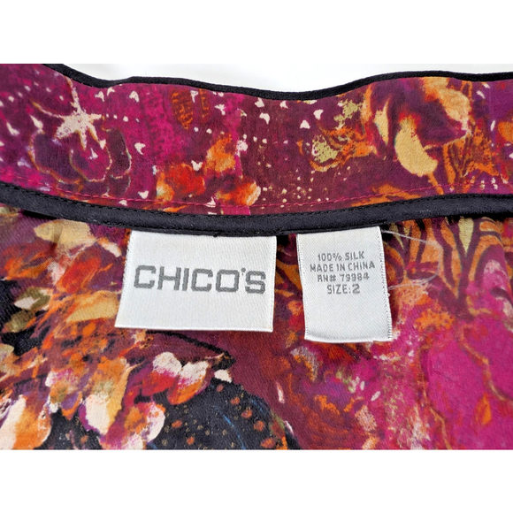 Chicos Geisha Kimono Tunic Top Silk Artistic Colorful Sz L Multi Whimsy - Picture 6 of 10